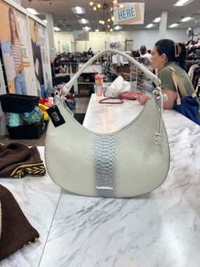 Brahmin Silver Snake-Embossed Crescent Hobo